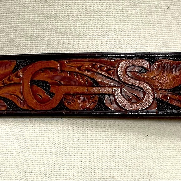 Western Cowboy Ranger Floral Tooled Saddle Tan Tapered  VTG‎ 30s 40s Kirwan-Neilson Floral Tooled Leather Belt Size 30 Cowgirl Western